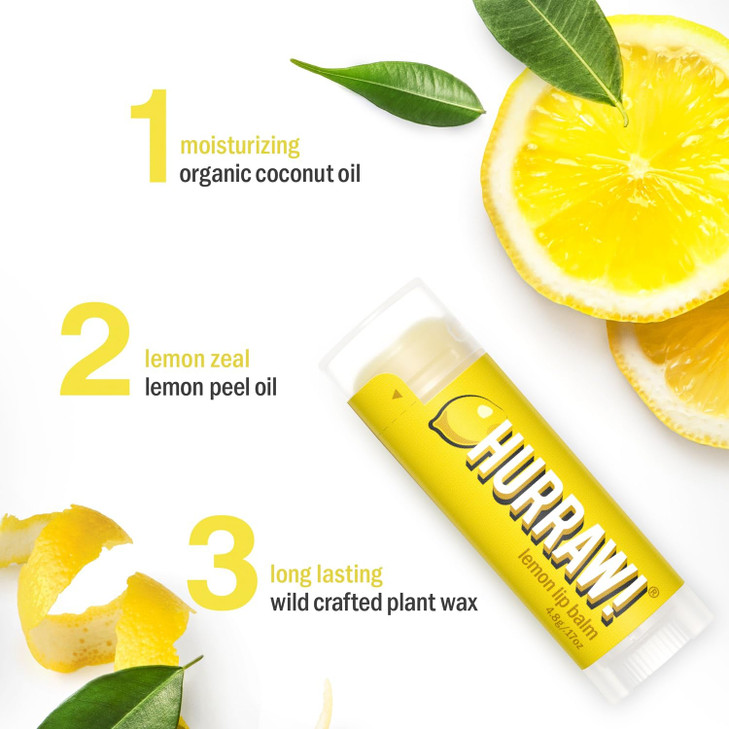 Hurraw Lemon Lip Balm 2 Pack Organic Certified Vegan Cruelty and Gluten Free NonGMO 100 Natural Ingredients Bee Shea Soy