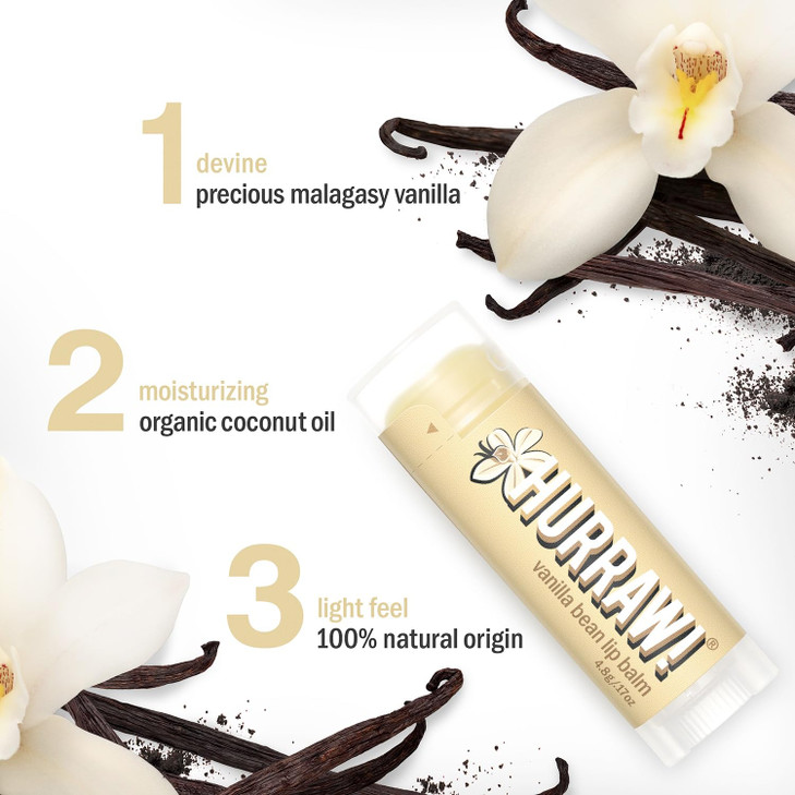 Hurraw Vanilla Bean Lip Balm 2 Pack Organic Certified Vegan Cruelty and Gluten Free NonGMO 100 Natural Ingredients Bee S