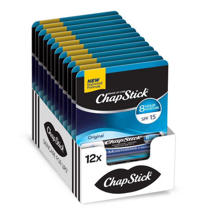 ChapStick Moisturizer Original Lip Balm Tubes SPF 15 and Skin Protectant 015 Oz Pack of 12