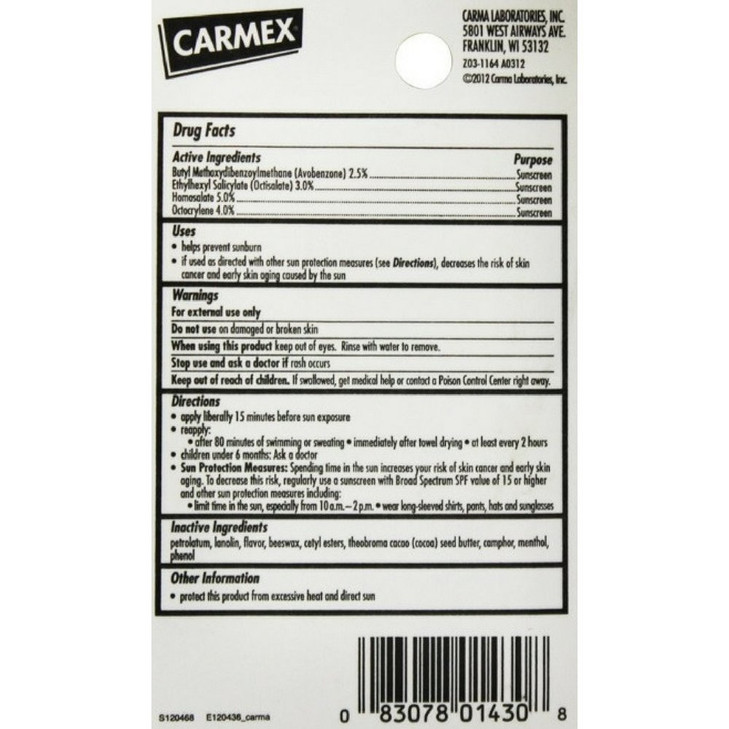 Carmex Moisturizing Lip Balm SPF 15 Cherry 035 oz Pack of 6