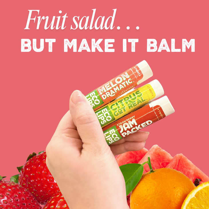 Eco Lips Freshly Squeezed Organic Fruit Lip Balms Citrus Got Real LemonLime Melondramatic Watermelon Jam Packed Strawber