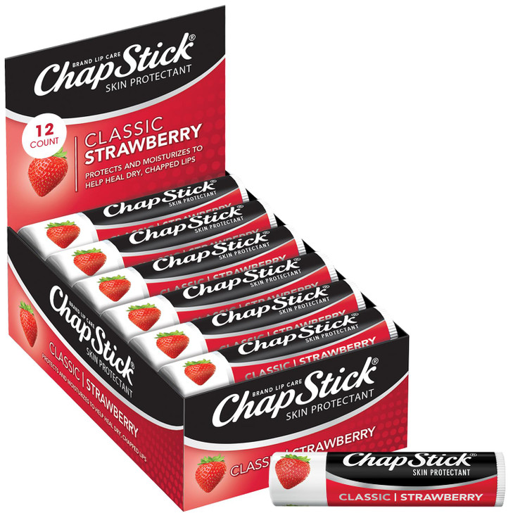 ChapStick Classic Strawberry Lip Balm Tubes Lip Care and Lip Moisturizer 015 Oz Pack of 12