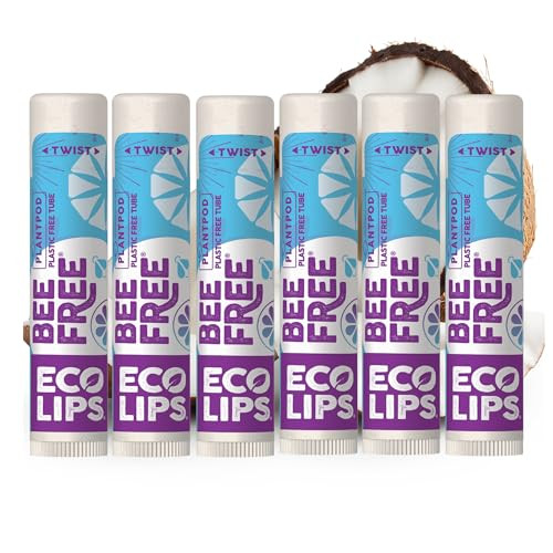 Eco Lips Bee Free Vegan Lip Balm 6Pack Unscented 100 Natural PlasticFree Packaging Moisturizes Dry Chapped Lips CrueltyF
