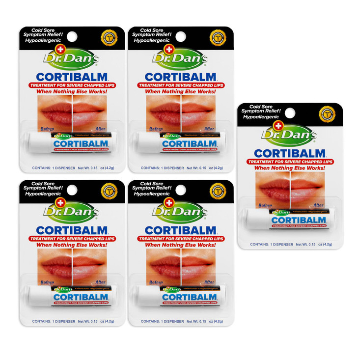 Dr Dans Cortibalm5 pack for Dry Cracked Lips Healing Lip Balm for Severely Chapped Lips Designed for Men Women and Child
