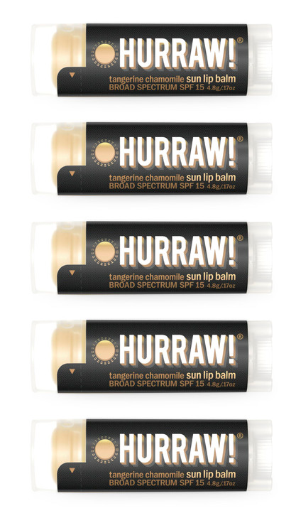 Hurraw Sun Lip Balm Zinc Oxide Protection Broad Spectrum SPF 15 Tangerine Chamomile 5 Pack Organic Certified Vegan Glute