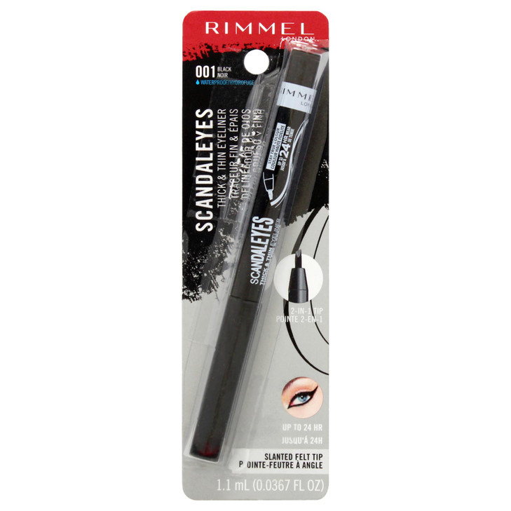 Rimmel London Scandaleyes Thick & Thin Eyeliner, Waterproof, Intensely Pigmented, Long-Wearing, 002, Black, 0.04oz online at globaldelivered