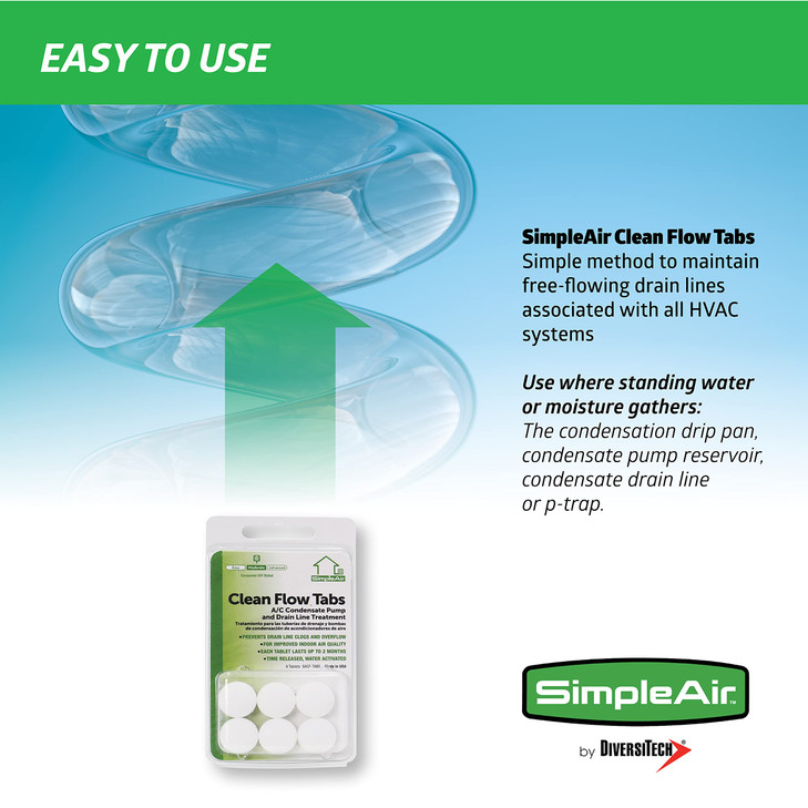 SimpleAir SACF Drain Line Clean Flow Tabs, for AC Units, HVAC Systems, Dehumidifiers, Condensate Drain Line Applications, 6 Count (1 Pack) online at globaldelivered