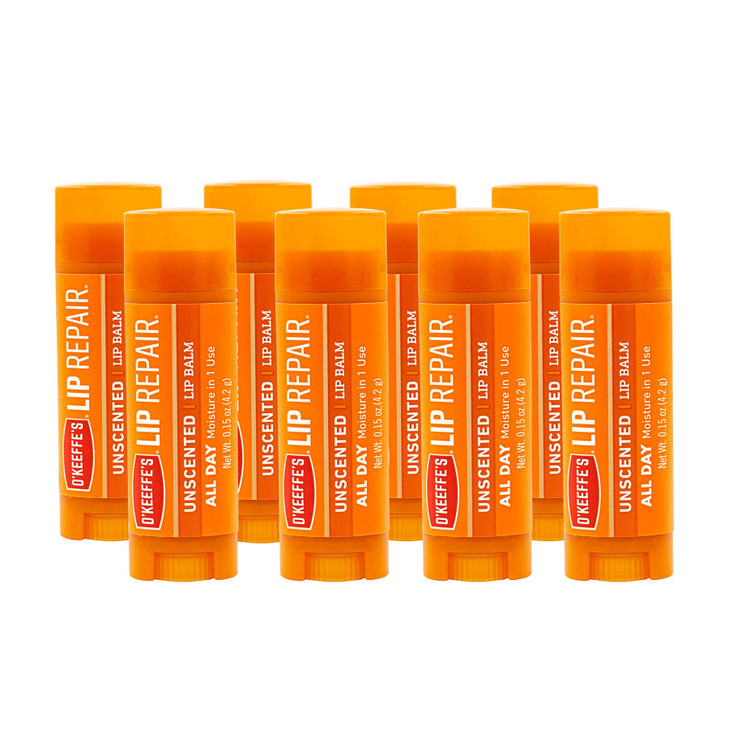 OKeeffes Unscented Lip Repair Lip Balm for Dry Cracked Lips Stick Pack of 8