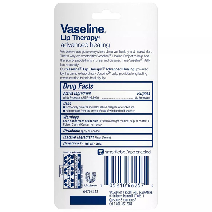 Vaseline Lip Therapy Advanced Healing Lip Balm Tube 24Pack White Petroleum Protectant Moisturizer for Dry Lips 035 Oz Ea