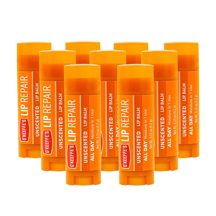 OKeeffes Unscented Lip Repair Lip Balm for Dry Cracked Lips Stick Pack of 9