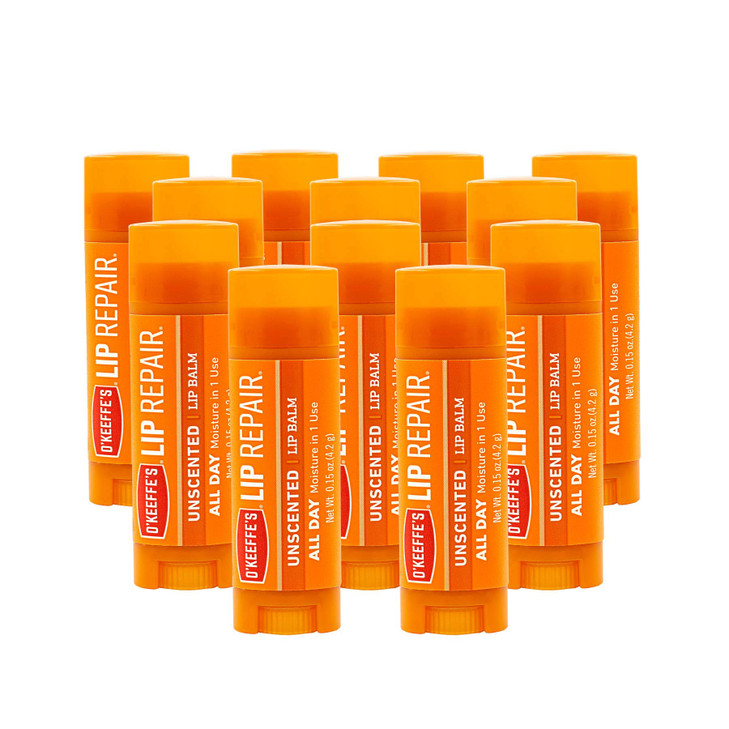 OKeeffes Unscented Lip Repair Lip Balm for Dry Cracked Lips Stick Pack of 12