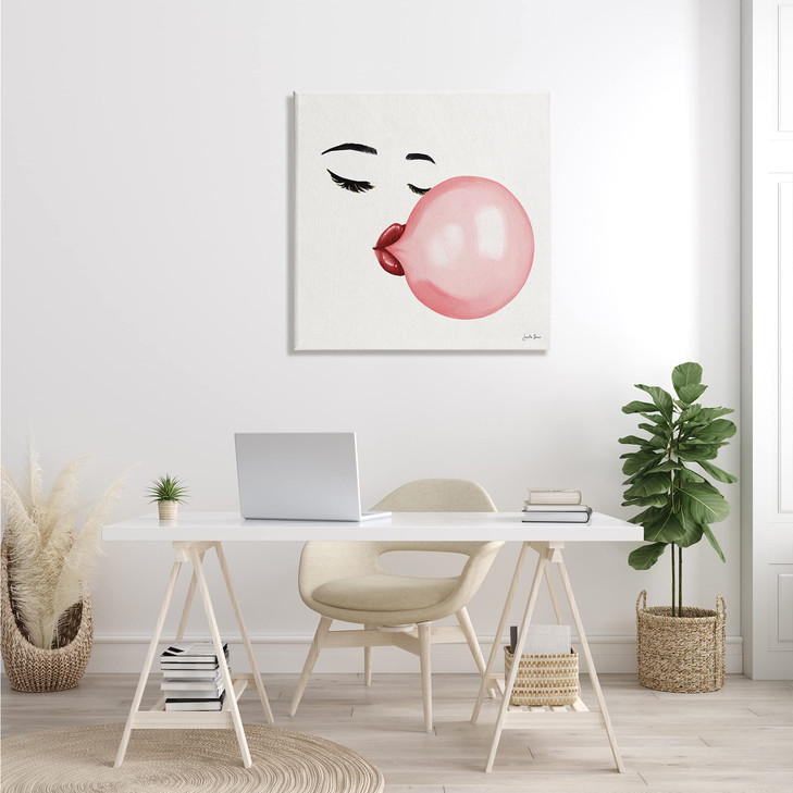 Stupell Industries Glamorous Face Blowing Bubble Gum Bold Lips