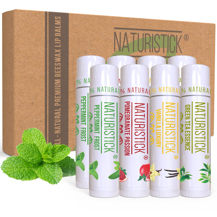 8Pack Premium Beeswax Lip Balm by Naturistick ChemicalFree 100 Natural Chapstick for Dry Chapped Lips Made with Coconut