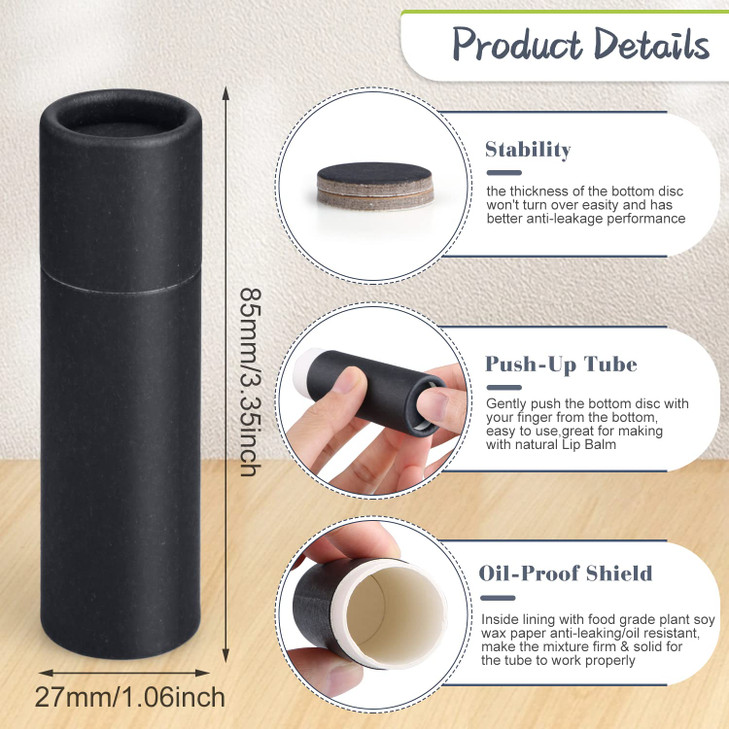 Furnido 10 Pcs 1 oz Paperboard Lip Balm TubesPushUp StyleEmpty Kraft Paper TubeBiodegradable Round Solid Perfume Lotion