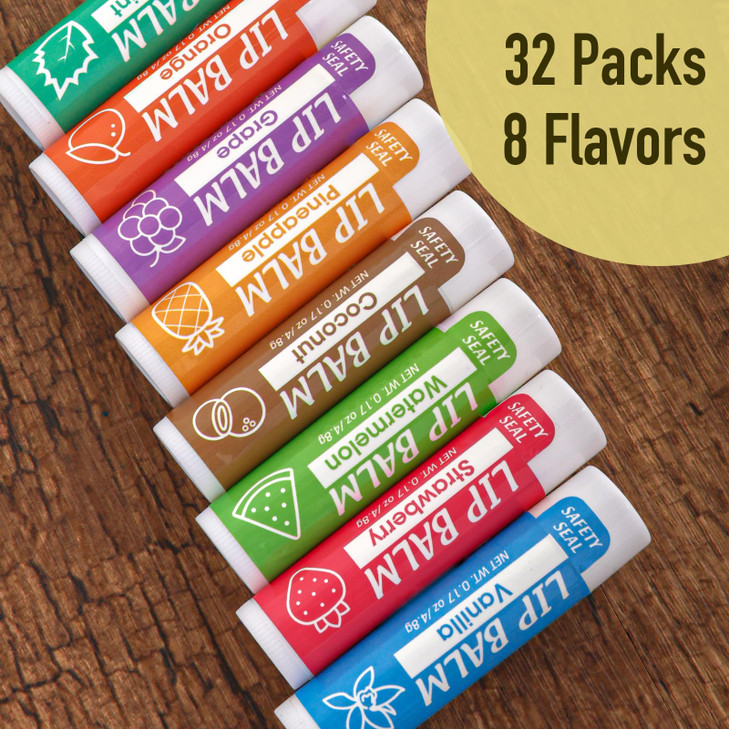 YesBes 32 Pack Lip Balm Natural Lip Balm Bulk with Vitamin E and Coconut Oil Moisturizing Lip Balms for Dry Cracked Lips