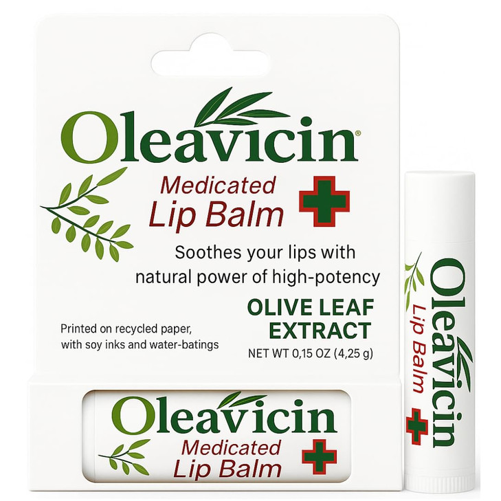 Oleavicin Natural Lip Balm Dry Lip Relief Patented Moisturizing Formula for Chapped Lips Organic Olive Leaf Extract