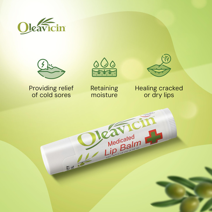 Oleavicin Natural Lip Balm Dry Lip Relief Patented Moisturizing Formula for Chapped Lips Organic Olive Leaf Extract