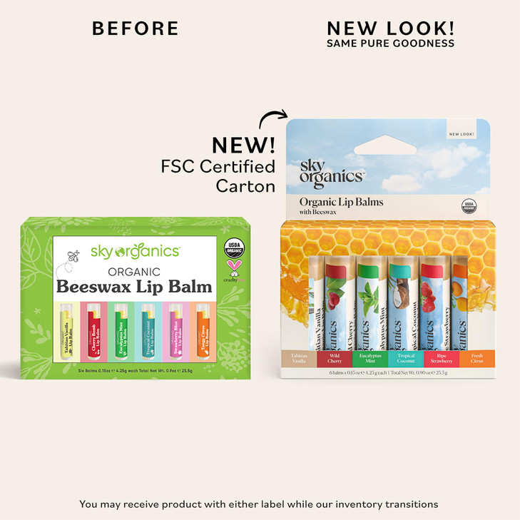 Sky Organics Organic Lip Balms With Beeswax for Lips USDA Certified Organic Six Assorted Flavors to Moisturize Soothe So