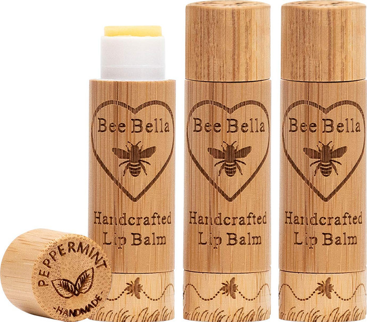 Bee Bella Lip Balm Peppermint 3 Pack Hydrating Lip Care 100 Natural Original Organic Beeswax with Vitamin E Handmade in