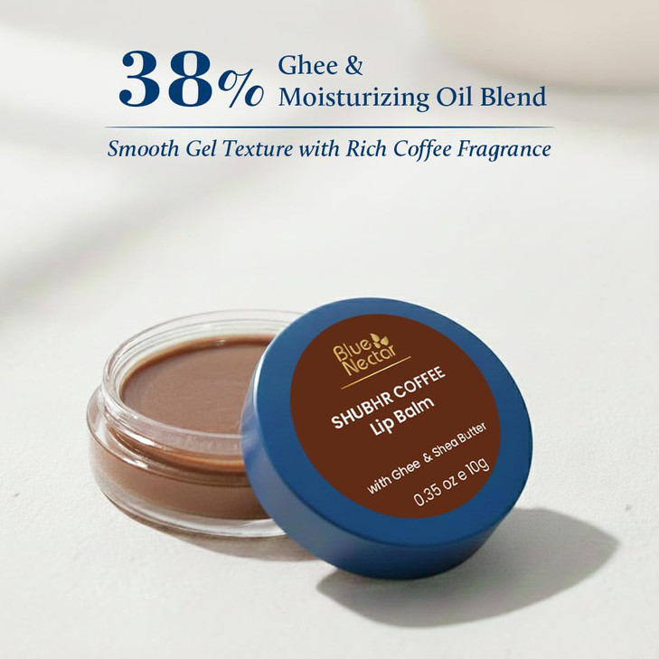 Blue Nectar Natural Hydrating Coffee Lip Balm with Organic Ghee for Dry Cracked Lips Ayurvedic Lip Gloss with Herbal Cle