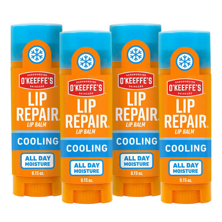 OKeeffes Lip Repair Lip Balm With Cooling Relief for Dry Cracked Lips Stick 4 Pack Moisturizer for Very Dry Lips