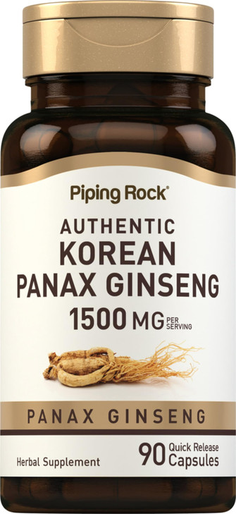 Piping Rock Korean Ginseng Capsules | 1500mg | 90 Count | Panax Ginseng Root Extract | Herbal Supplement | Non-GMO, Gluten Free