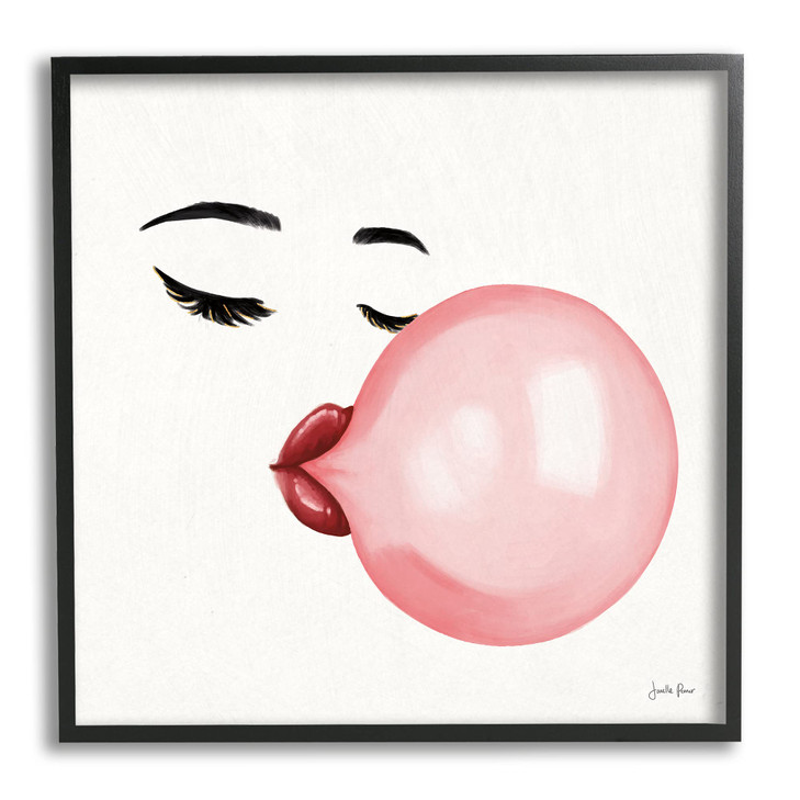 Stupell Industries Glamorous Face Blowing Bubble Gum Bold Lips