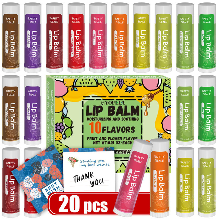 20 Pack Natural Lip Balm Bulk with Vitamin E and Coconut Oil Valentines Best Choice Moisturizing Soothing and Repairing