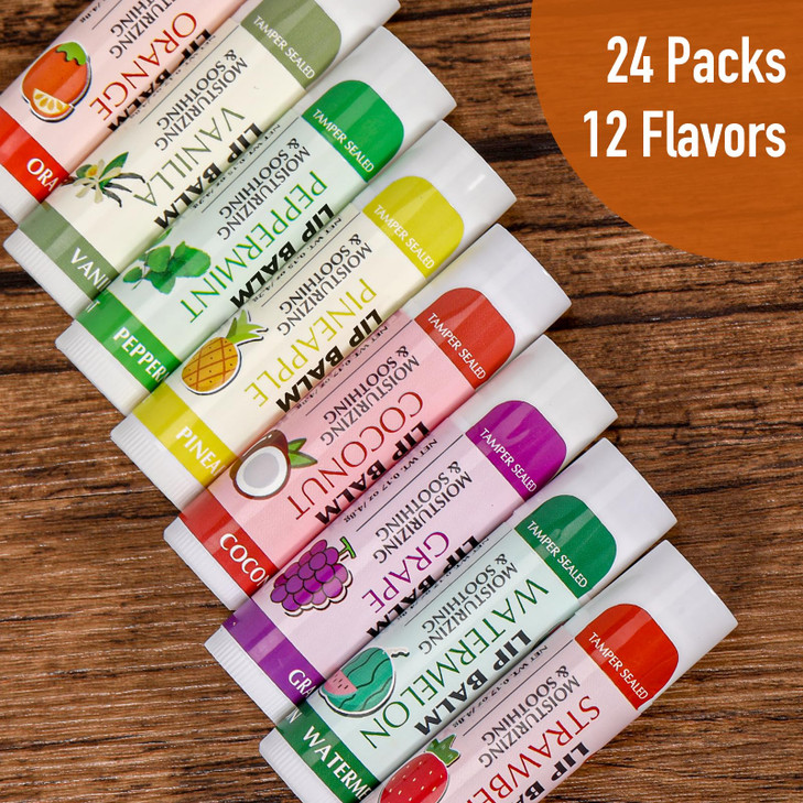 AZEN 24 Pack Lip Balm Bulk Moisturizing Lip Balms for dry cracked lips Valentines Gifts Easter Basket Stuffers 12 Flavor