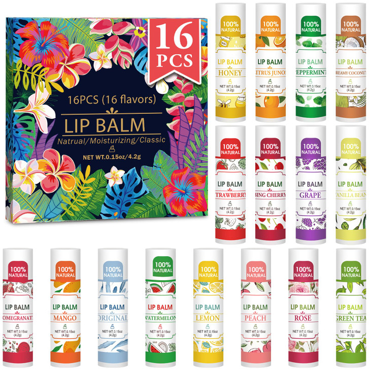 VISRIE 16 Pack Lip Balm Natural Lip Balm Bulk with Vitamin E and Coconut Oil Bulk Moisturizing Lip Balms for Dry Lips16