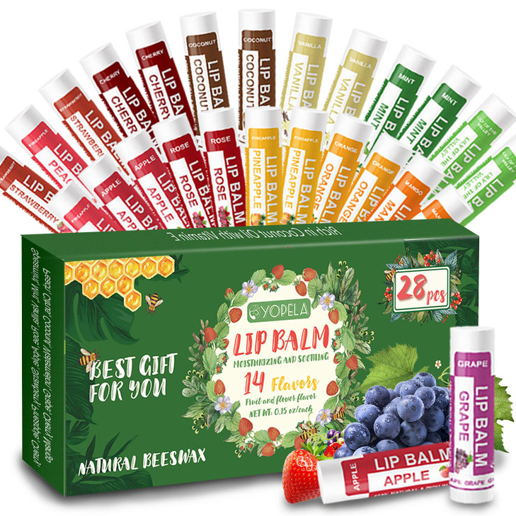 Yopela 28 Pack Natural Lip Balm Bulk with Vitamin E and Coconut Oil Moisturizing Soothing and Repairing Dry and Chapped
