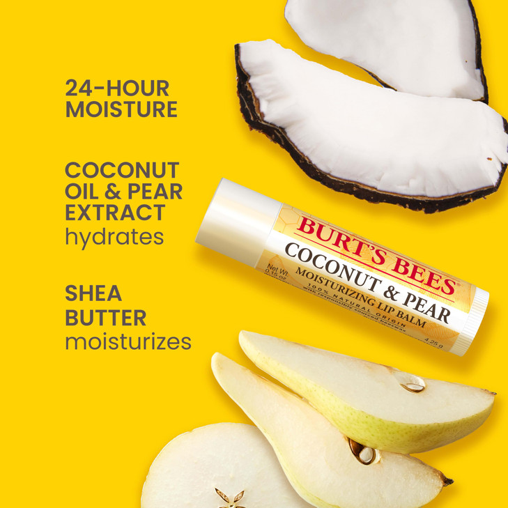 Burts Bees Lip Balm Coconut and Pear Lip Moisturizer With Responsibly Sourced Beeswax TintFree Natural Origin Conditioni