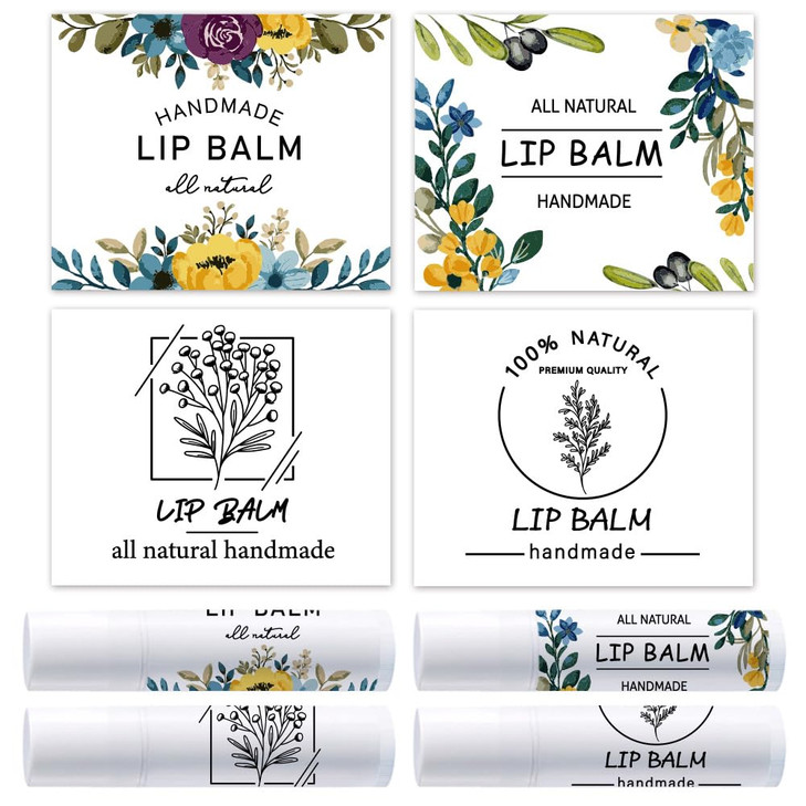 OLYCRAFT 100Pcs 4 Styles Lipstick Tag Stickers Flower Lip Balm Label Sticker 21x17 inch Self Adhesive Lipstick Labels wi