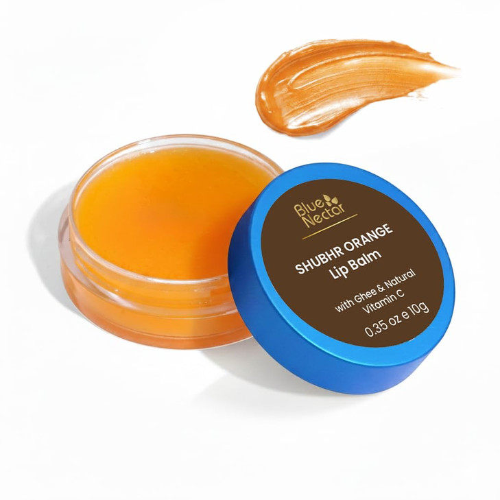 Blue Nectar Ayurvedic Orange Lip Balm with Organic Ghee Natural Vitamin C for Dry Lips Moisturizing Lip Gloss with Clean