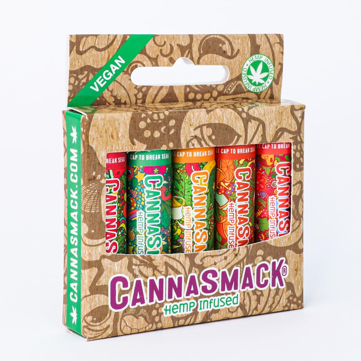CannaSmack Vegan Hemp Lip Balm 5 Flavors Included Soothe Moisturize Hydrate Protect Nourish Dry Chapped or Irritated Lip