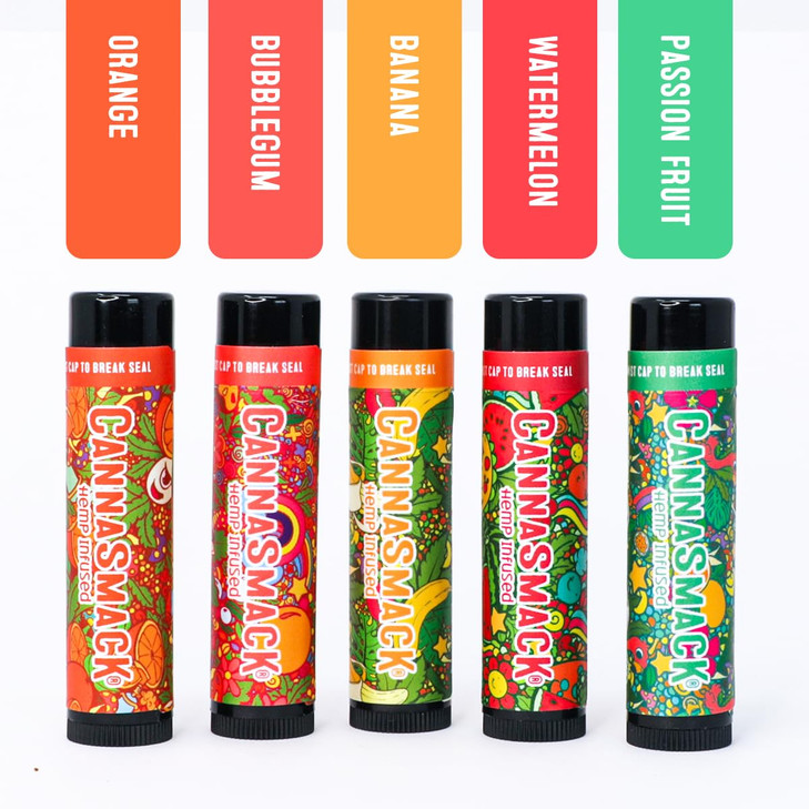 CannaSmack Vegan Hemp Lip Balm 5 Flavors Included Soothe Moisturize Hydrate Protect Nourish Dry Chapped or Irritated Lip