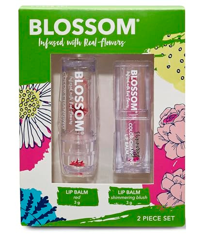 Blossom Moisturizing Scented pH Color Changing 2 pack Strawberry Scented Crystal Lip Balm Red Shimmer Sparkle Lip Stain