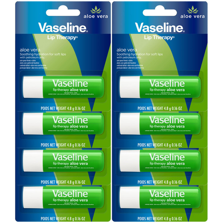 Vaseline Lip Therapy Aloe Fresh 8Pack Moisturizing Lip Balm for Very Dry Lips 016 Oz Ea