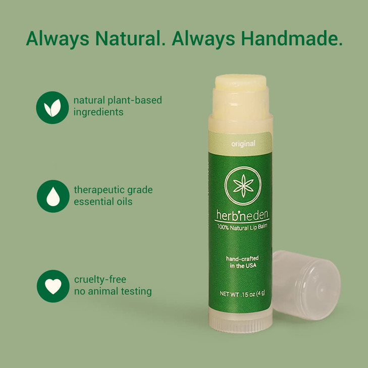 HerbN Eden Original Lip Balm Pack of 3 Moisturizing and Soothing for Dry Chapped Lips 100 Natural Ingredients Essential