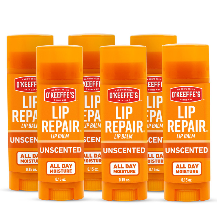 OKeeffes Lip Repair Unscented Lip Balm for Dry Cracked Lips Stick 6 Pack Moisturizer for Very Dry Lips