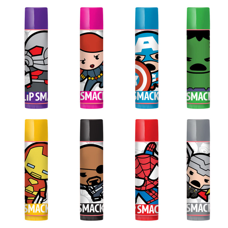 Lip Smacker Marvel Avenger Flavored Lip Balm Party Pack 8 Count Super Hero Spirderman Iron Man Captain America Clear For