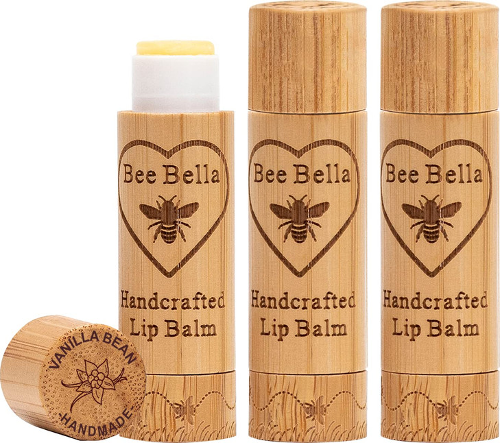 Bee Bella Lip Balm Vanilla Bean 3 Pack Moisturizing Lip Care 100 Natural Original Organic Beeswax with Vitamin E Handmad