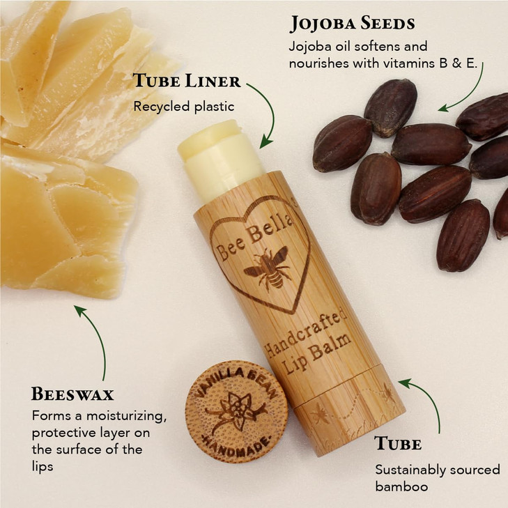 Bee Bella Lip Balm Vanilla Bean 3 Pack Moisturizing Lip Care 100 Natural Original Organic Beeswax with Vitamin E Handmad