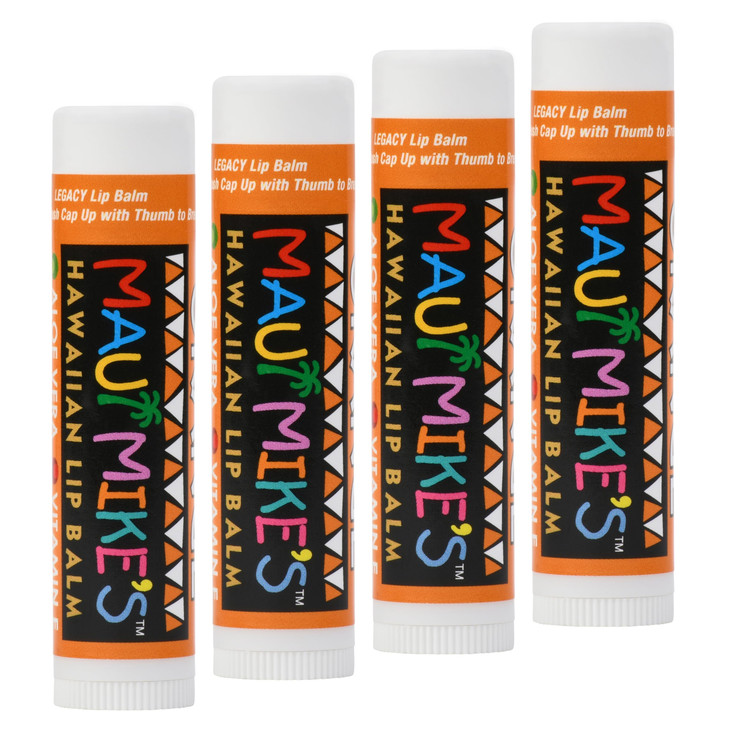 Maui Mikes Lip Balm in Orange 4 Pack Vitamin E Aloe Vera and Beeswax Take Your Lips on a Hawaiian Vacation Moisturizing