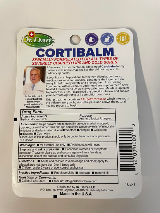 Dr Dans Cortibalm Medicated Lip Balm with Hydrocortisone Healing Treatment Lip Moisturizer for Severely Chapped Very Dry