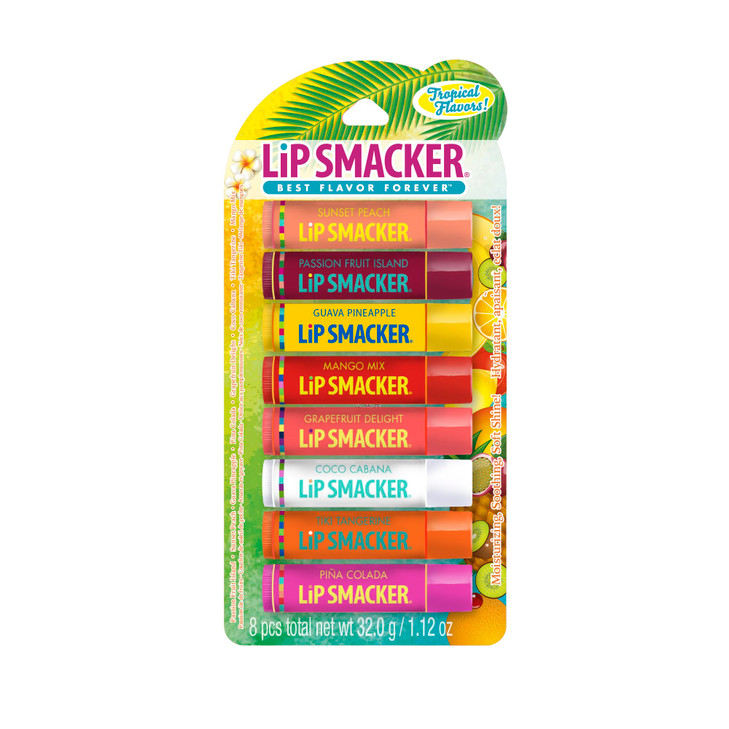 Lip Smacker Flavored Lip Balm Tropic Fever 8 Count Pack of 1 Passion Fruit Peach BreezeyTeazey Pina Colada Grapefruit Co