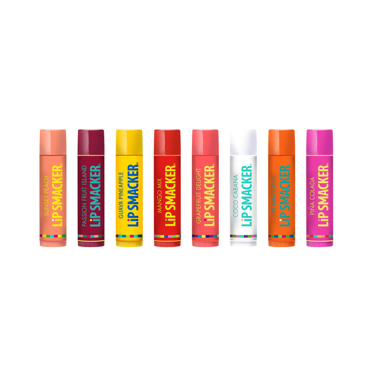 Lip Smacker Flavored Lip Balm Tropic Fever 8 Count Pack of 1 Passion Fruit Peach BreezeyTeazey Pina Colada Grapefruit Co