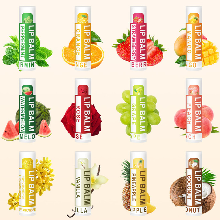 DMSKY Natural Lip Balm Bulk 24 Pack Moisturizing Lip Balm with Vitamin E and Coconut Oil Lip Care Product for Chapped Li