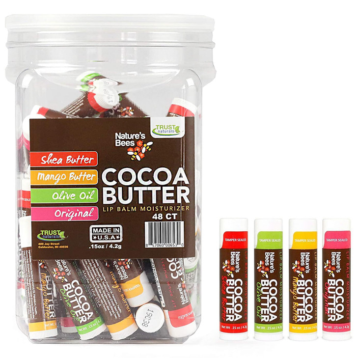 Natures Bees Cocoa Butter Flavored Lip Balm Tubes Set Bulk Assortment Chap Treatment Moisturizer For Dry Lips Original V