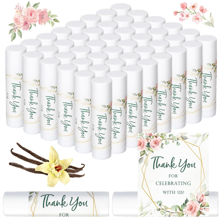 Whaline 60Pcs Thank You Gift Lip Balm Bulk Wedding Lip Balms Vanilla Flavor Floral Moisturizing Lip Care Guest Basket Gi